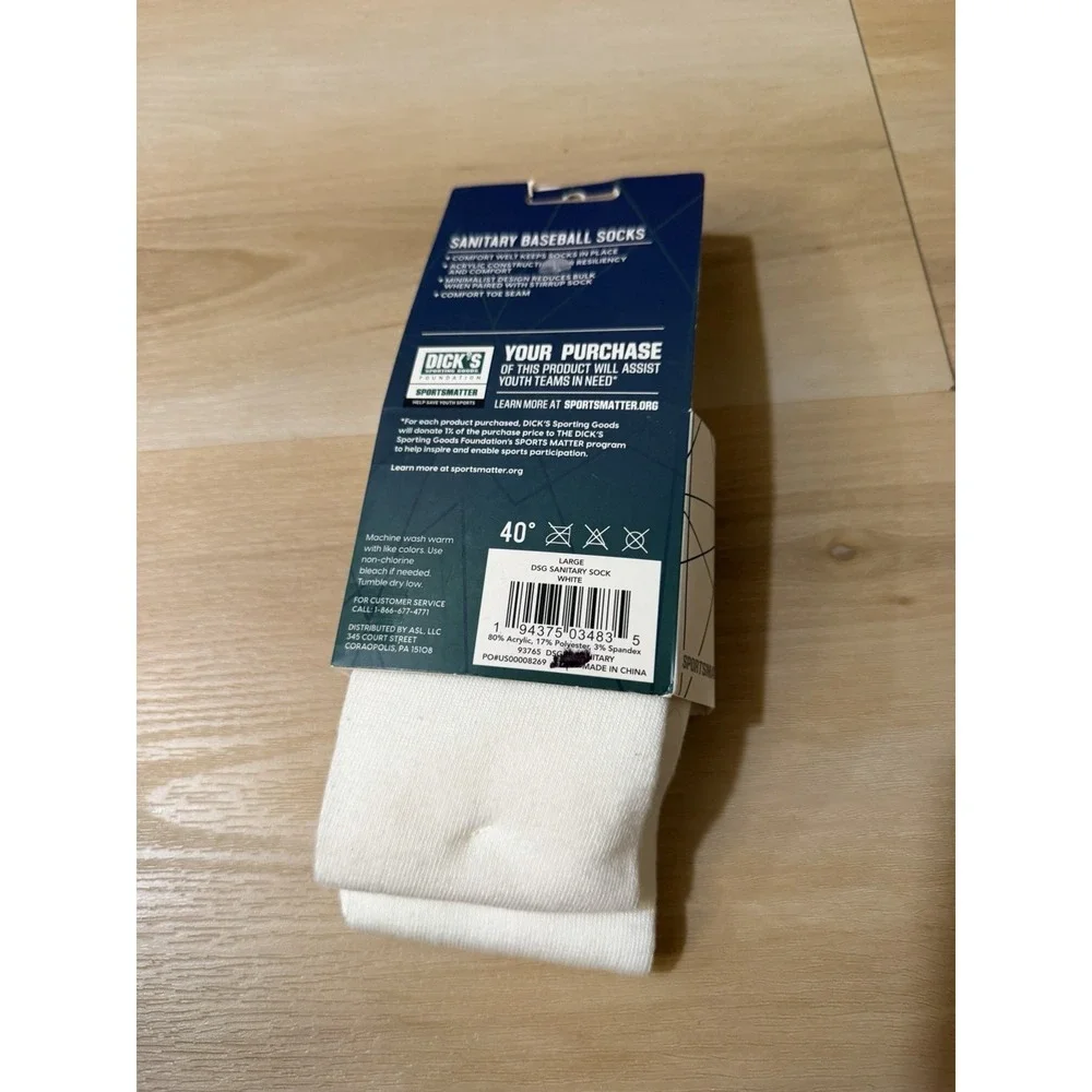 NWT DSG Sanitary Baseball Socks Size Large 8-13 Adult White 2 Pairs